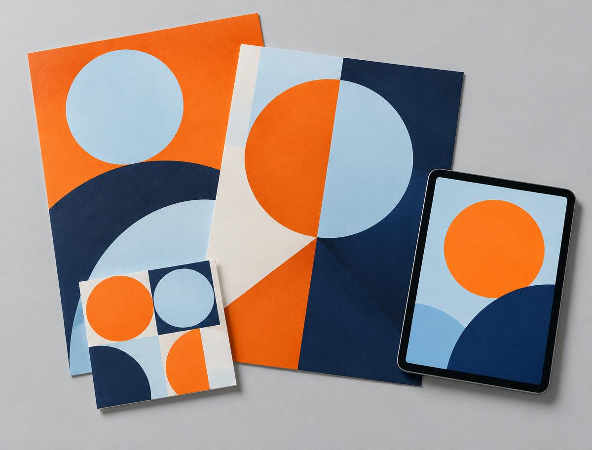 Orange and ice-blue campaign artwork across print and digital formats